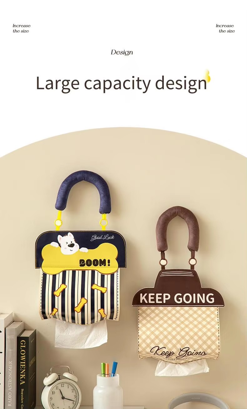 Cute Hanging Tissue Storage Bag Waterproof Wall Organizer Large Capacity Cartoon Tissue Holder Bathroom Kitchen Storage Pouch