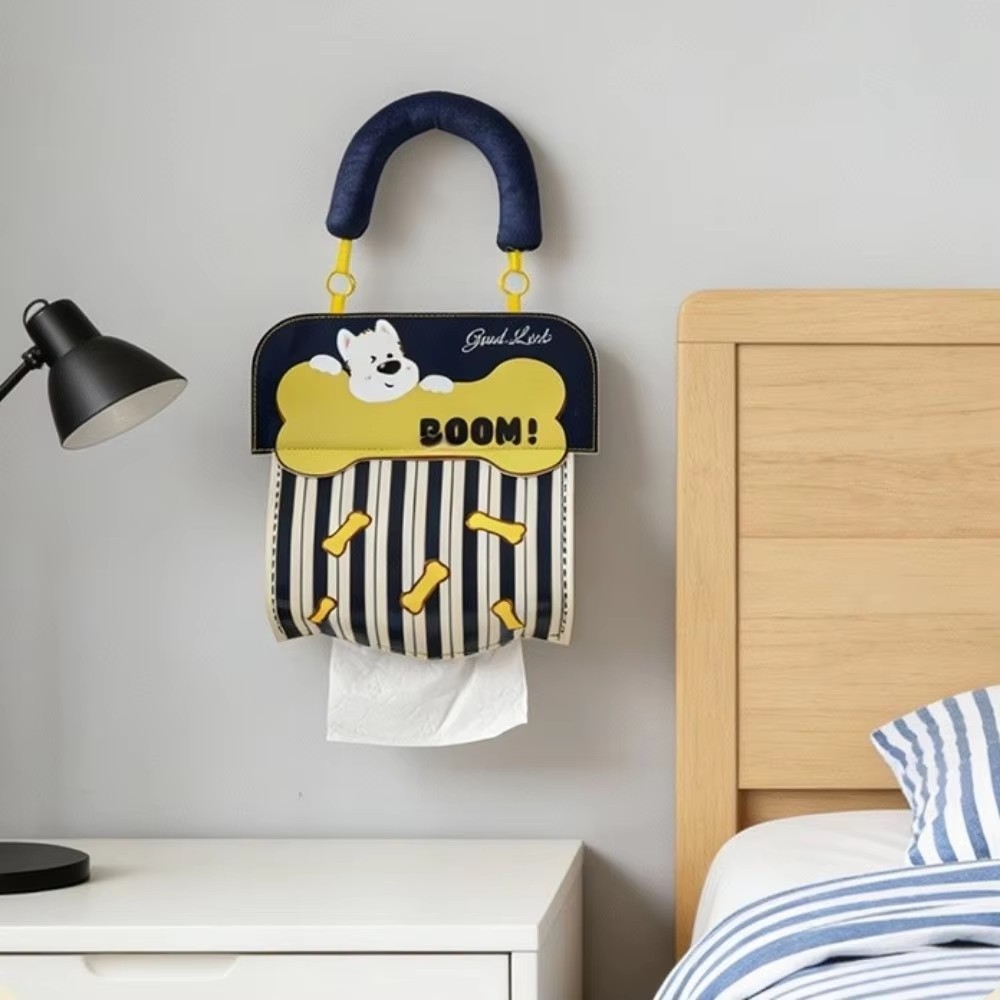 Cute Hanging Tissue Storage Bag Waterproof Wall Organizer Large Capacity Cartoon Tissue Holder Bathroom Kitchen Storage Pouch