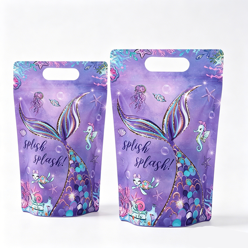 New Unicorn Bow Theme Handheld Zipper Bag for Birthday Parties Standing Self sealing Gift Bag Candy Bag