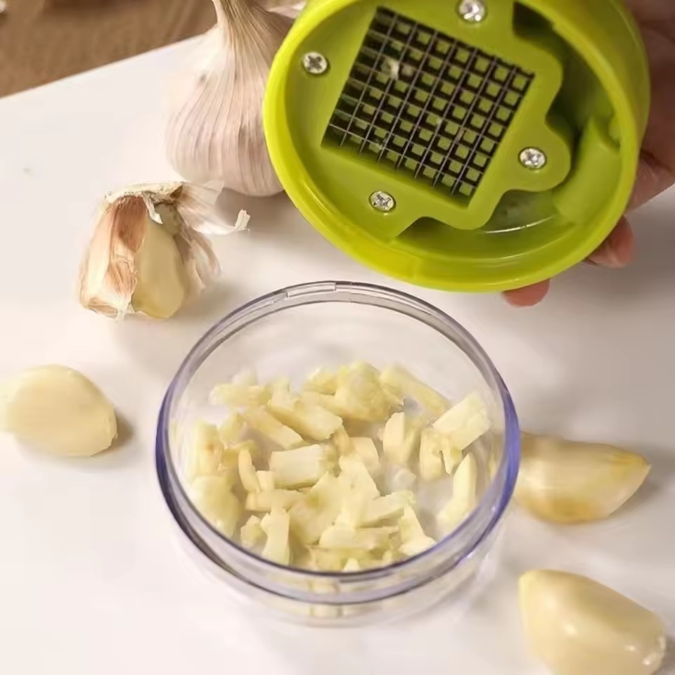 1PC Multifunctional Garlic Press Manual Mincer,PET and Stainless Steel Garlic Slicer Handheld Ginger Masher with Storage Case