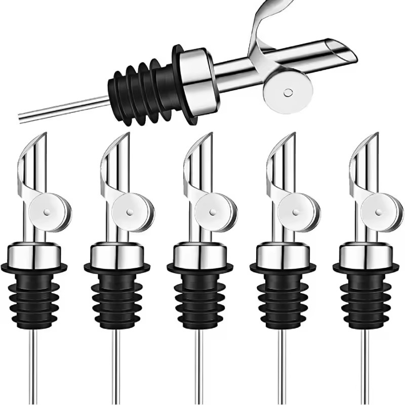 1PC Stainless Steel Bottle Pourer Auto Flip Liquor Bottle Pourer for Alcohol Pour Spout with Plug for Cocktail Olive Oil Vinegar
