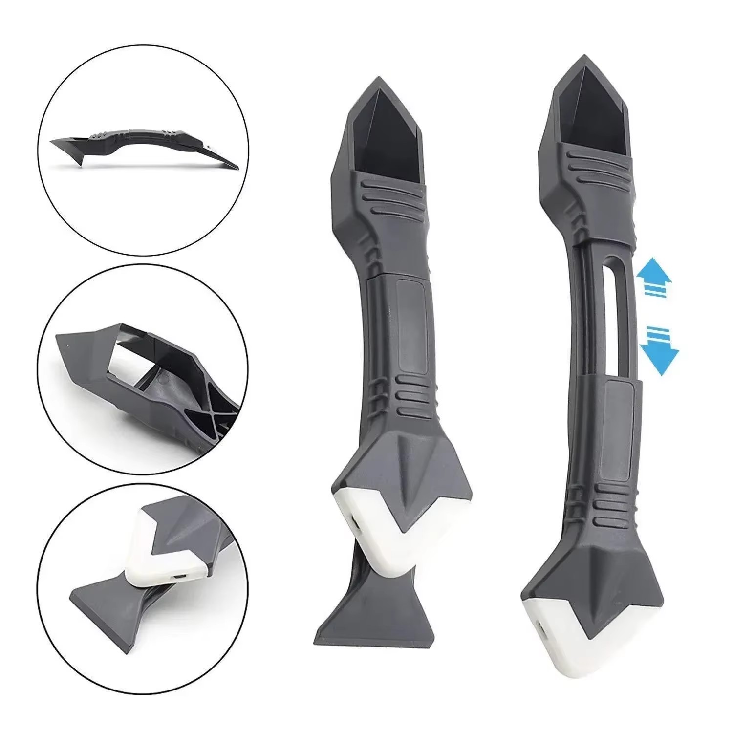 Silicone Scraper Squeegee Glue Remover Knife Caulking Angle Beauty Crack Trowel Tool Grout Scraper Kit with 5pcs Scraper Head