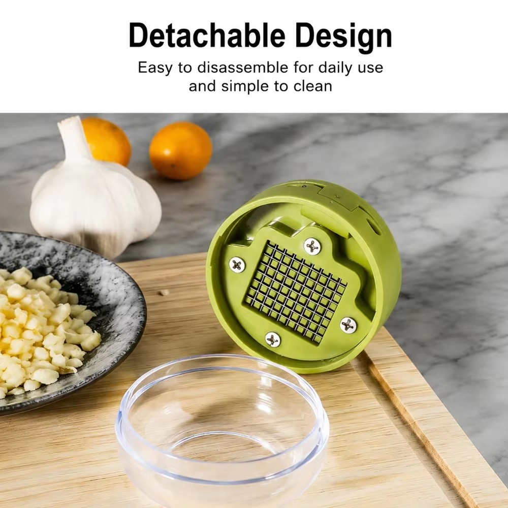 1PC Multifunctional Garlic Press Manual Mincer,PET and Stainless Steel Garlic Slicer Handheld Ginger Masher with Storage Case