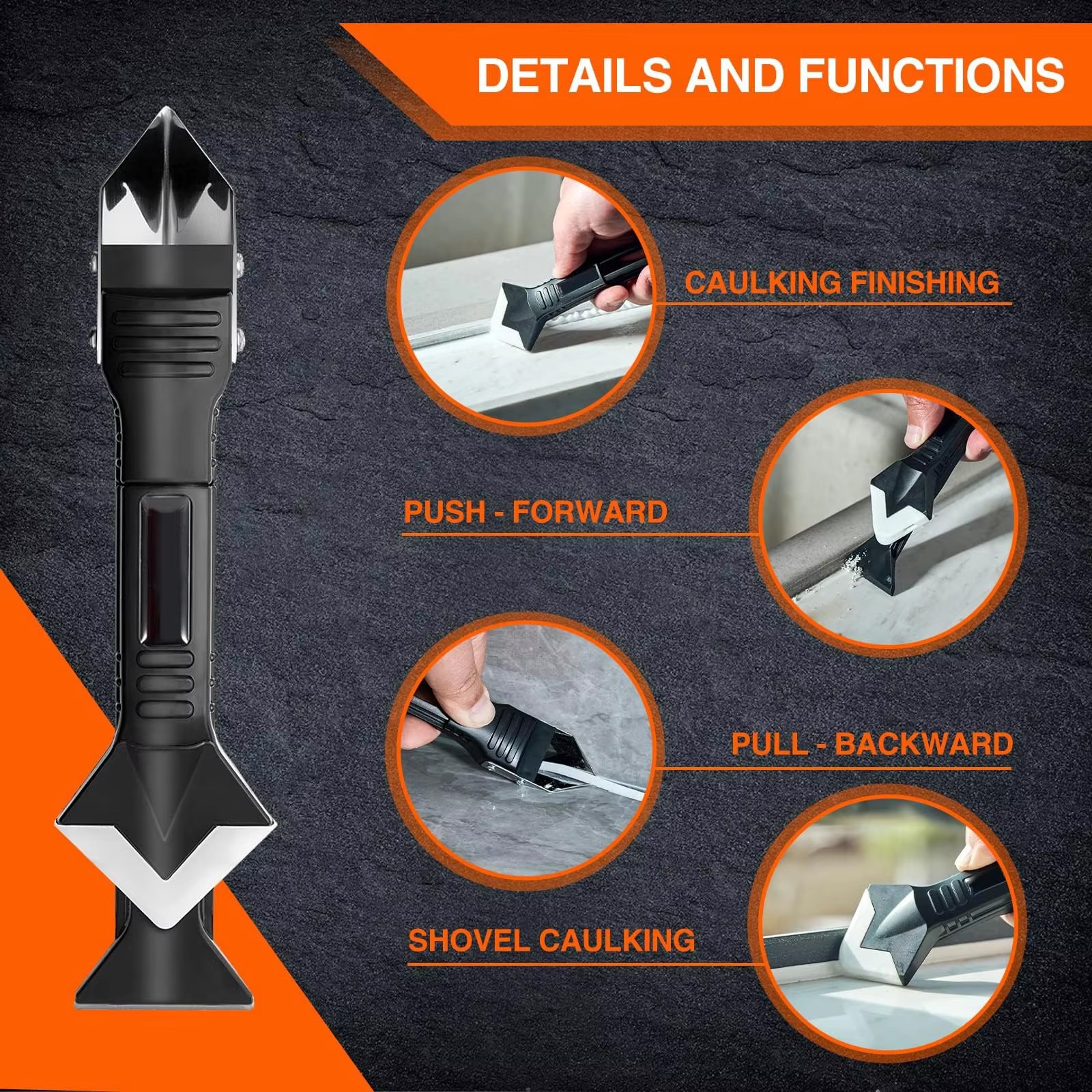 Silicone Scraper Squeegee Glue Remover Knife Caulking Angle Beauty Crack Trowel Tool Grout Scraper Kit with 5pcs Scraper Head