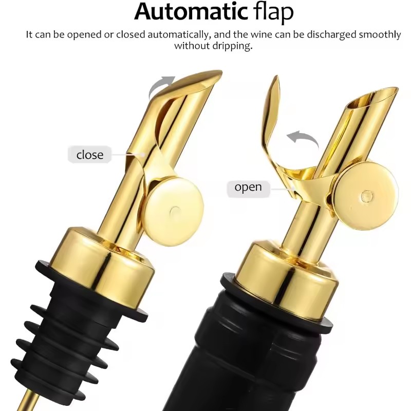 1PC Stainless Steel Bottle Pourer Auto Flip Liquor Bottle Pourer for Alcohol Pour Spout with Plug for Cocktail Olive Oil Vinegar