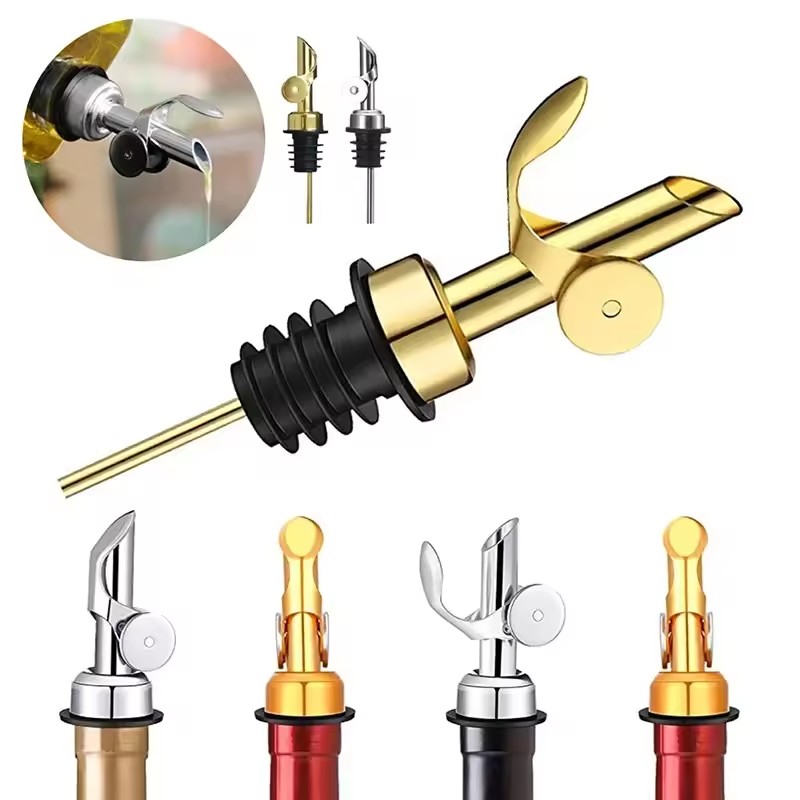 1PC Stainless Steel Bottle Pourer Auto Flip Liquor Bottle Pourer for Alcohol Pour Spout with Plug for Cocktail Olive Oil Vinegar