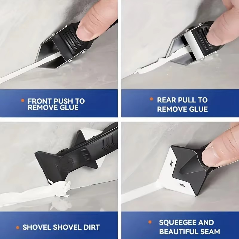 Silicone Scraper Squeegee Glue Remover Knife Caulking Angle Beauty Crack Trowel Tool Grout Scraper Kit with 5pcs Scraper Head