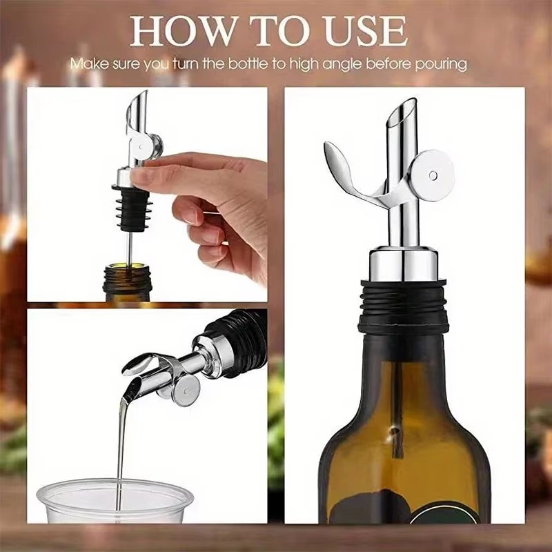 1PC Stainless Steel Bottle Pourer Auto Flip Liquor Bottle Pourer for Alcohol Pour Spout with Plug for Cocktail Olive Oil Vinegar