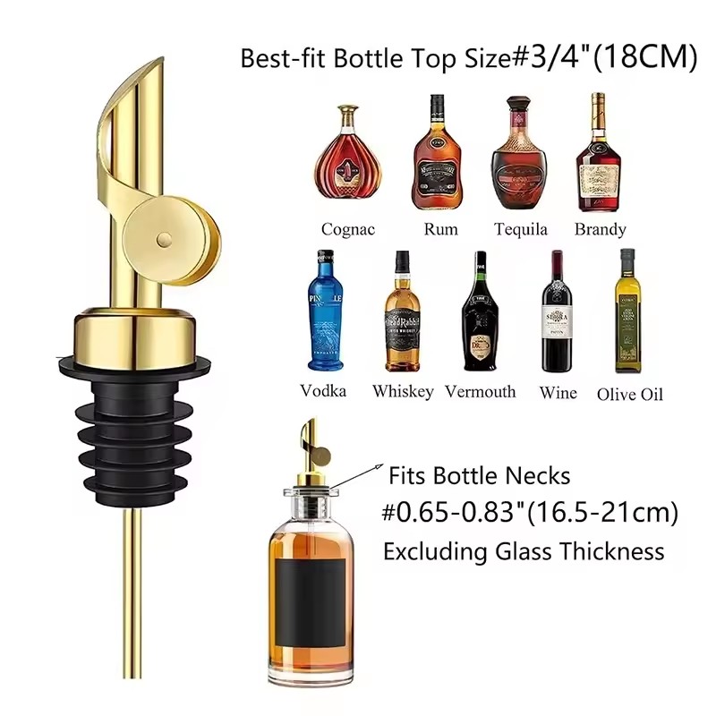 1PC Stainless Steel Bottle Pourer Auto Flip Liquor Bottle Pourer for Alcohol Pour Spout with Plug for Cocktail Olive Oil Vinegar