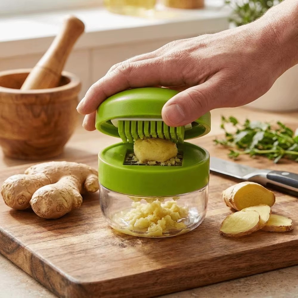 1PC Multifunctional Garlic Press Manual Mincer,PET and Stainless Steel Garlic Slicer Handheld Ginger Masher with Storage Case