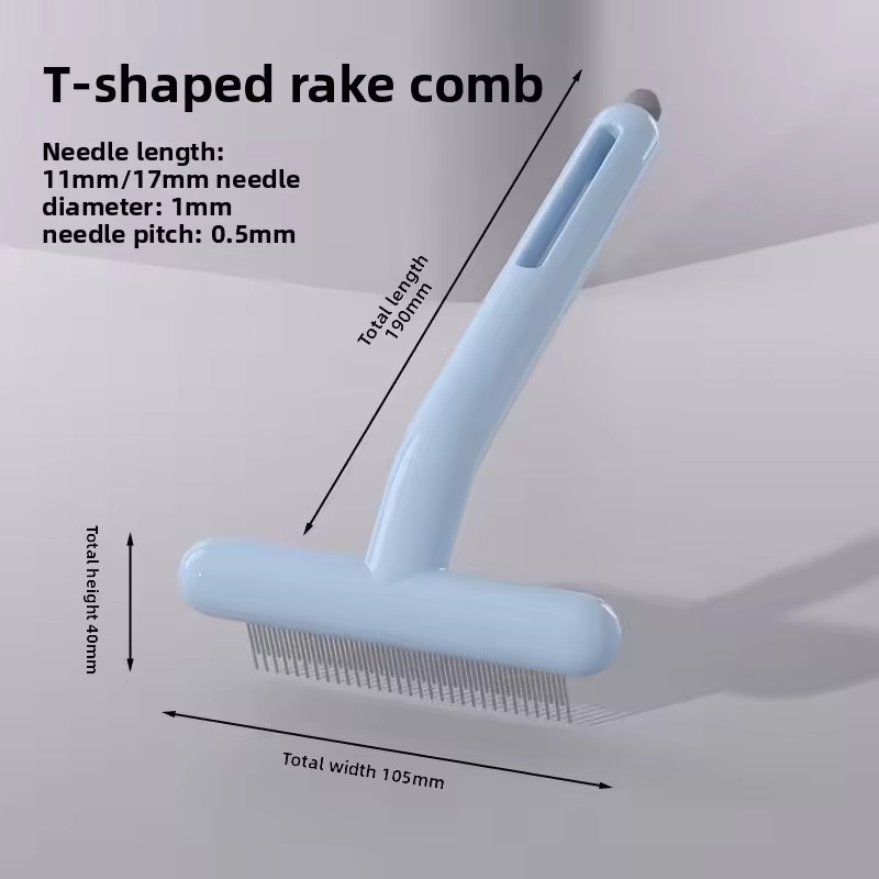 Pet Hair Removal T Type Rake Smooth ABS Plastic Housing Corrosion-resistant Steel Teat Reduces Floating Pet Hair Sofa Carpet Grooming Work for All Cat Breeds pet brush