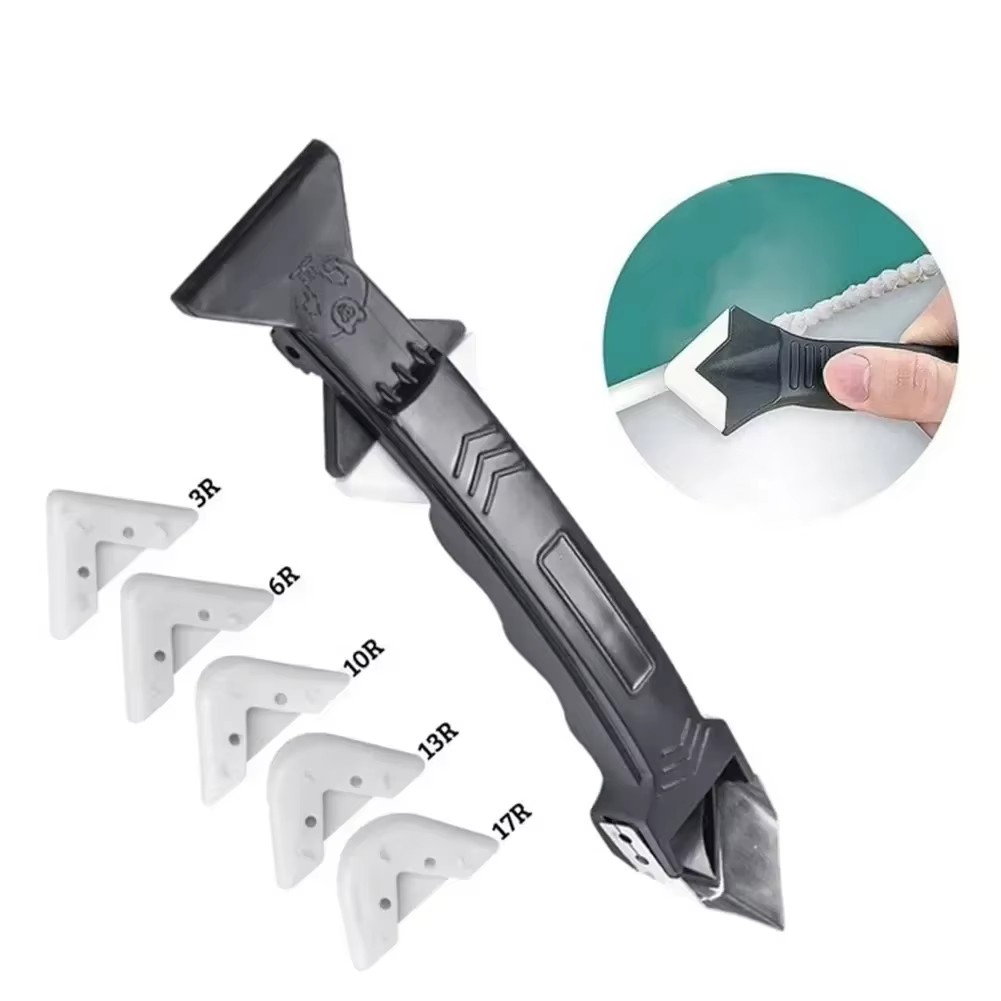 Silicone Scraper Squeegee Glue Remover Knife Caulking Angle Beauty Crack Trowel Tool Grout Scraper Kit with 5pcs Scraper Head