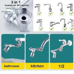 1080 Rotatable Faucet Extender Sprayer Head 2 Modes Universal Bathroom Tap Extend Adapter Aerator