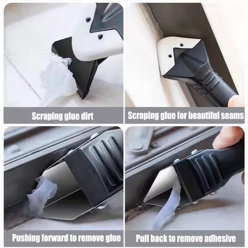 Silicone Scraper Squeegee Glue Remover Knife Caulking Angle Beauty Crack Trowel Tool Grout Scraper Kit with 5pcs Scraper Head