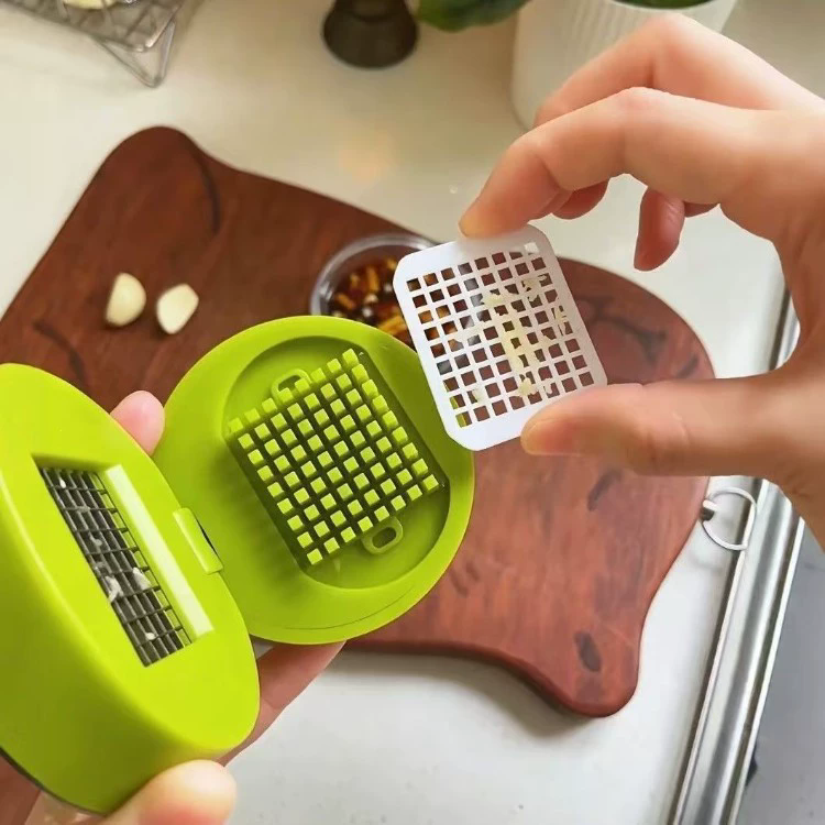 1PC Multifunctional Garlic Press Manual Mincer,PET and Stainless Steel Garlic Slicer Handheld Ginger Masher with Storage Case
