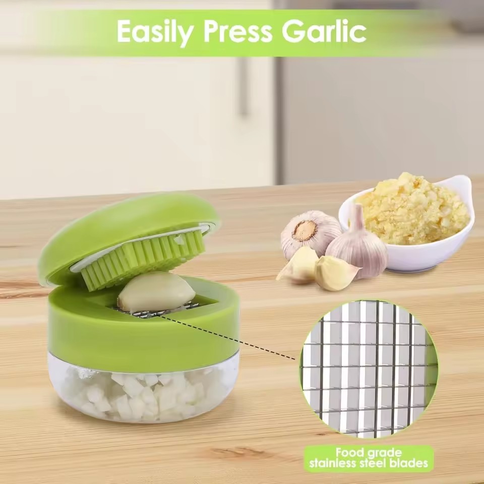 1PC Multifunctional Garlic Press Manual Mincer,PET and Stainless Steel Garlic Slicer Handheld Ginger Masher with Storage Case