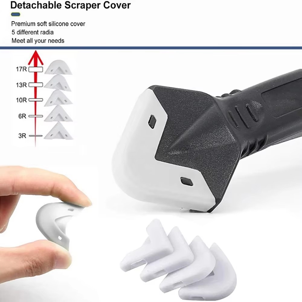 Silicone Scraper Squeegee Glue Remover Knife Caulking Angle Beauty Crack Trowel Tool Grout Scraper Kit with 5pcs Scraper Head