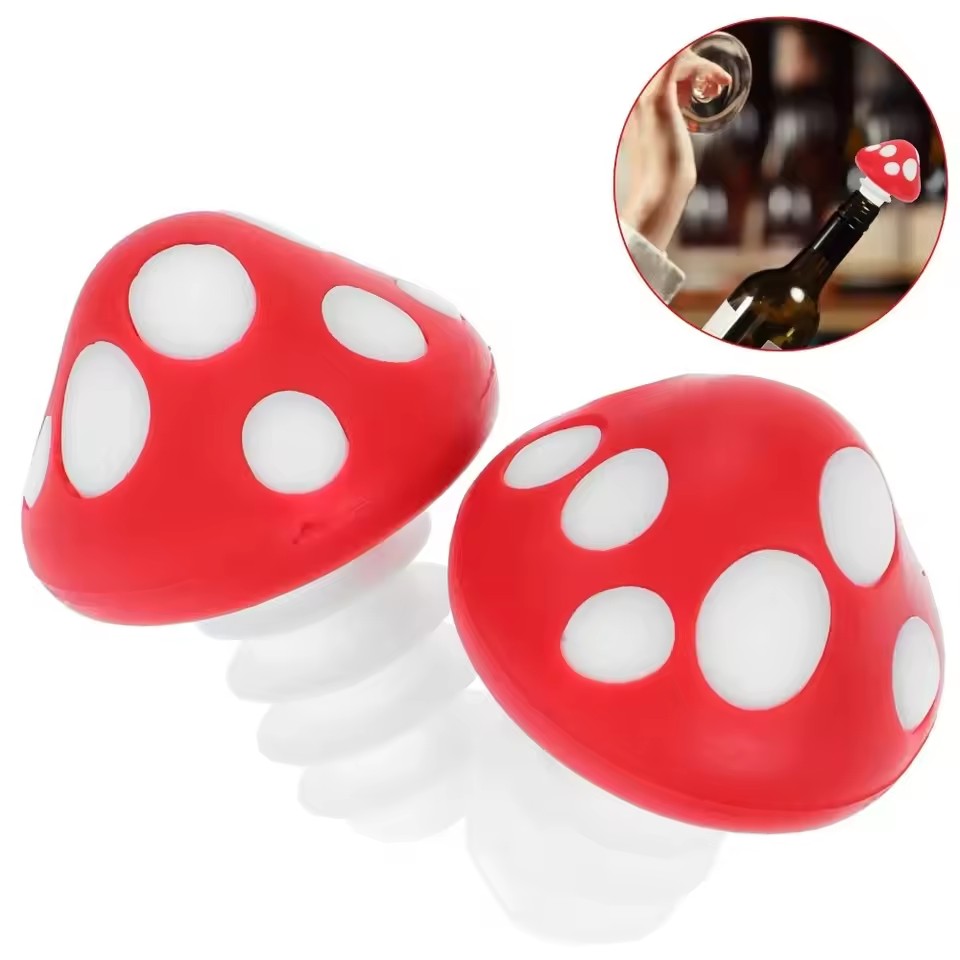 1Pc Mushroom Shaped Silicone Wine Bottle Stopper Holiday Leak Proof Cap for Glass Bottles Kitchen Gadget Sealing Lid