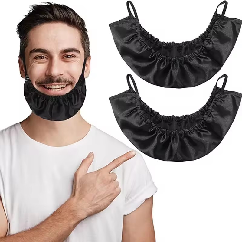 2 Pcs Beard Bonnet for Men Sleeping Beard Cap Cover Bib Satin Night Facial Guard Mask Bonnet Gift for Father Dad Waterproof