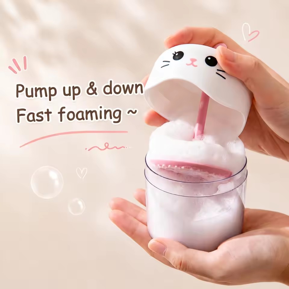 Cartoon Cat Foam Maker Portable Manual Cleansing Foam Maker Shampoo and Shower Gel Foam Maker Bubble Cup