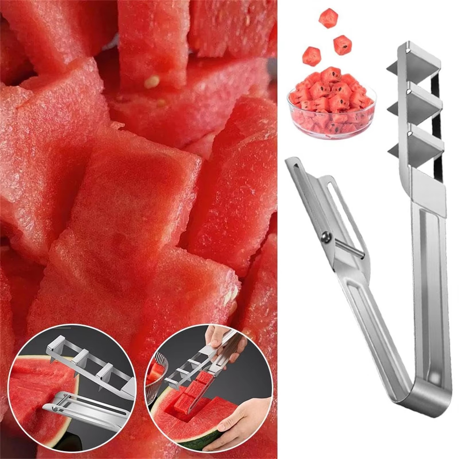 Watermelon Slicer Stainless Steel Watermelon Slicer Watermelon Cutter Fruit Slicer Stainless Steel Melon Dicer Tool for Camping