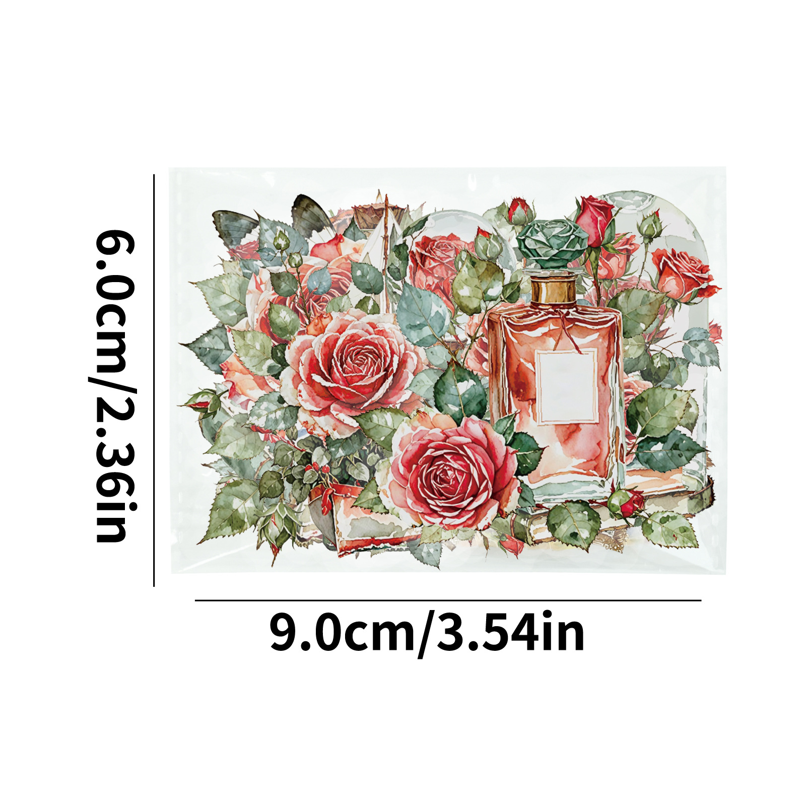 56PCS  New Rose Transparent PET Stickers, Retro Romantic Rose Handbag, Luggage Decoration Materia