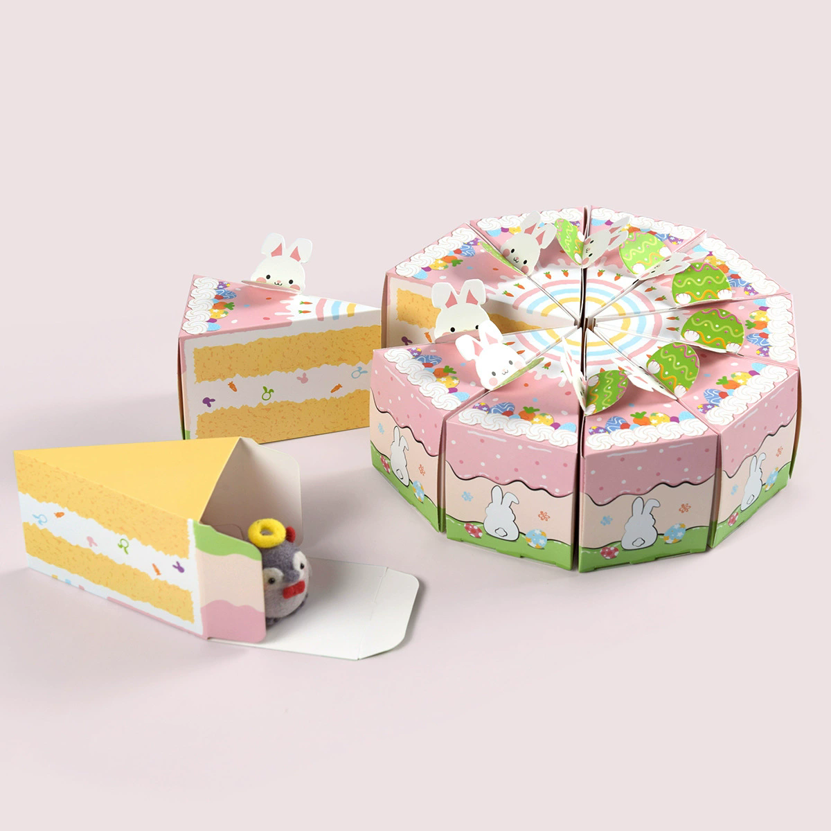 10PCS Creative Cartoon Rabbit Gift Box Triangular Mutlicolor Packaging Box Cookies Snack Sugar Easter Egg Packing Box Easter