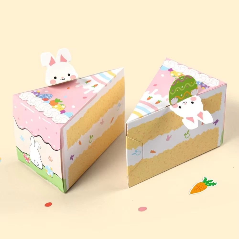 10PCS Creative Cartoon Rabbit Gift Box Triangular Mutlicolor Packaging Box Cookies Snack Sugar Easter Egg Packing Box Easter