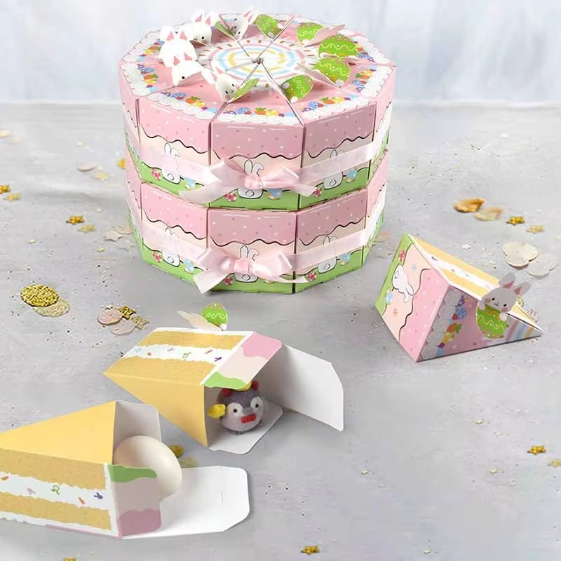 10PCS Creative Cartoon Rabbit Gift Box Triangular Mutlicolor Packaging Box Cookies Snack Sugar Easter Egg Packing Box Easter