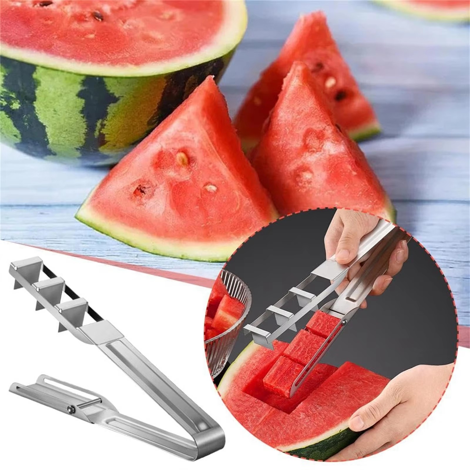 Watermelon Slicer Stainless Steel Watermelon Slicer Watermelon Cutter Fruit Slicer Stainless Steel Melon Dicer Tool for Camping