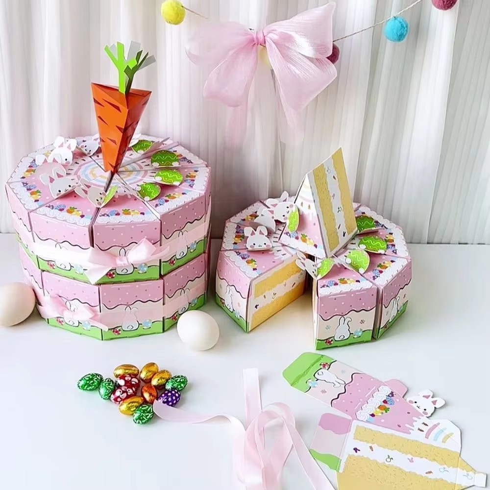 10PCS Creative Cartoon Rabbit Gift Box Triangular Mutlicolor Packaging Box Cookies Snack Sugar Easter Egg Packing Box Easter