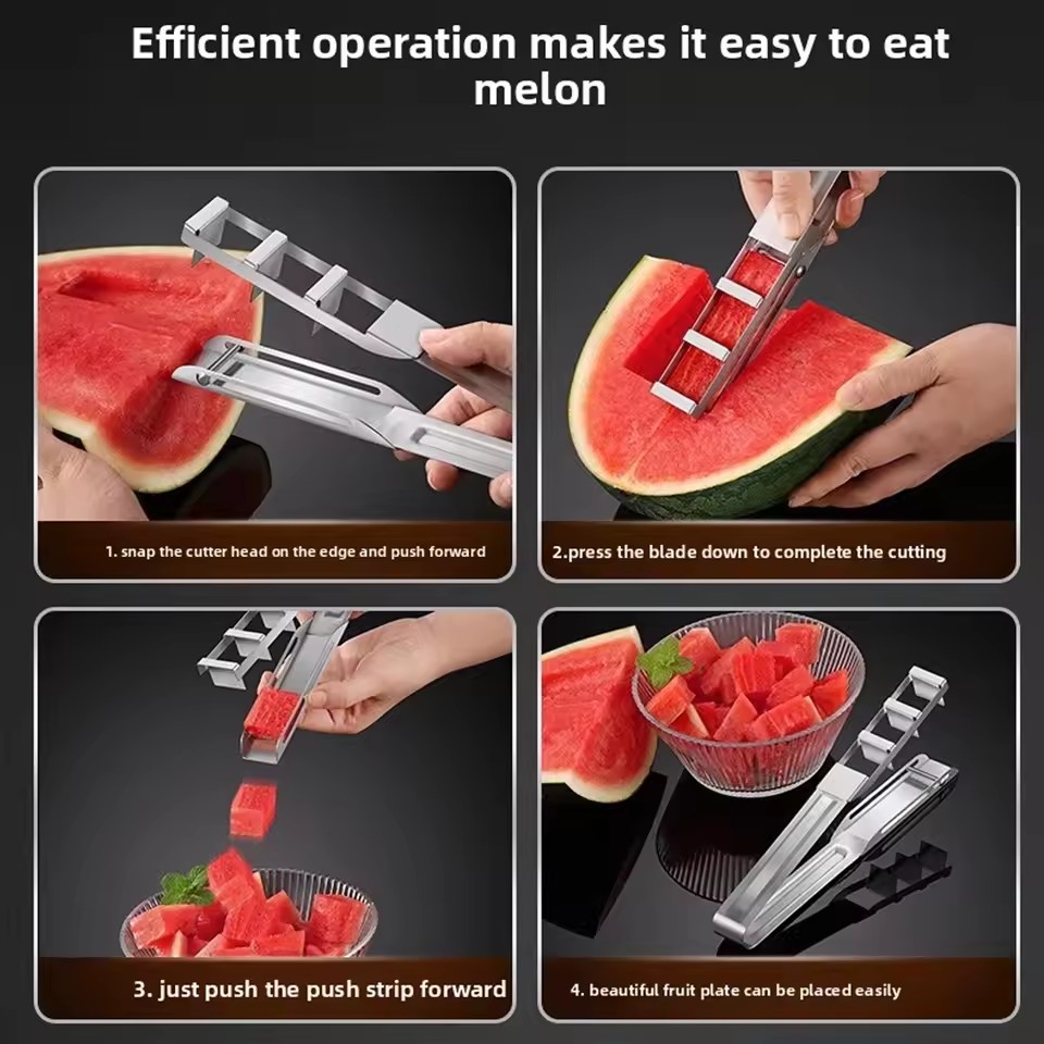 Watermelon Slicer Stainless Steel Watermelon Slicer Watermelon Cutter Fruit Slicer Stainless Steel Melon Dicer Tool for Camping
