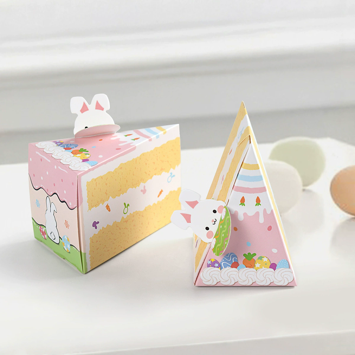 10PCS Creative Cartoon Rabbit Gift Box Triangular Mutlicolor Packaging Box Cookies Snack Sugar Easter Egg Packing Box Easter