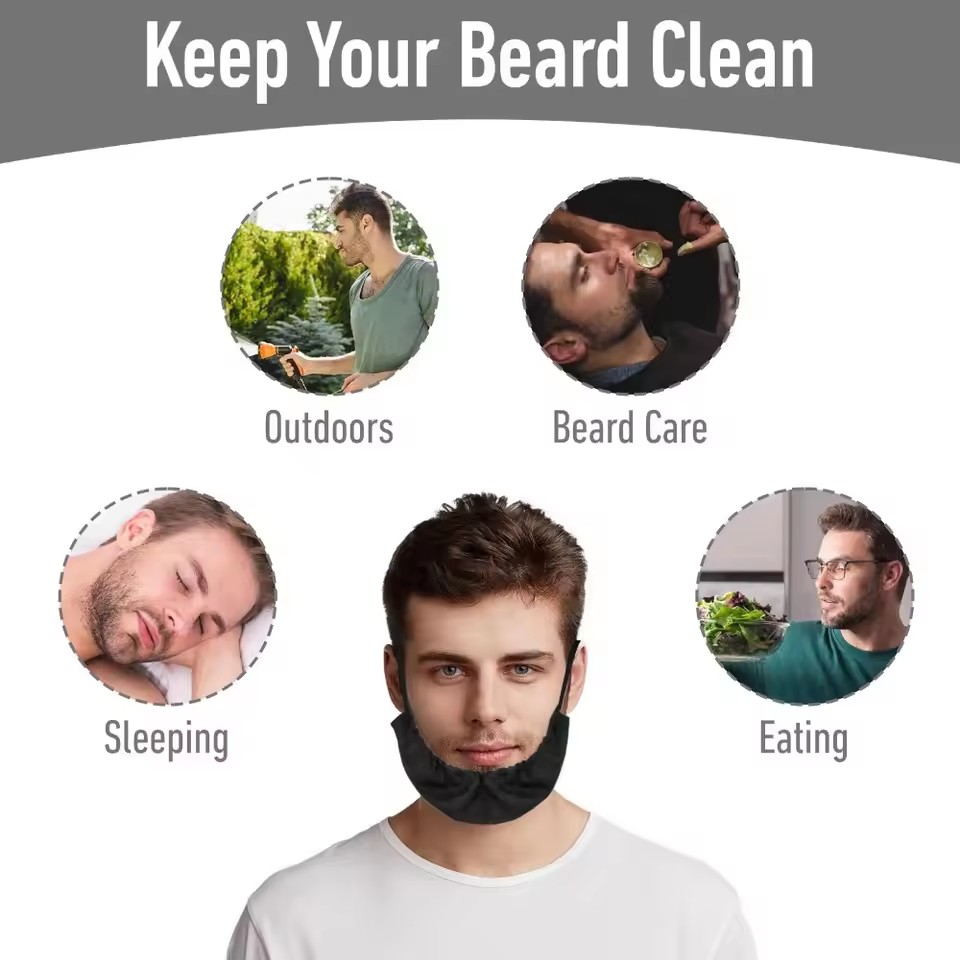 2 Pcs Beard Bonnet for Men Sleeping Beard Cap Cover Bib Satin Night Facial Guard Mask Bonnet Gift for Father Dad Waterproof