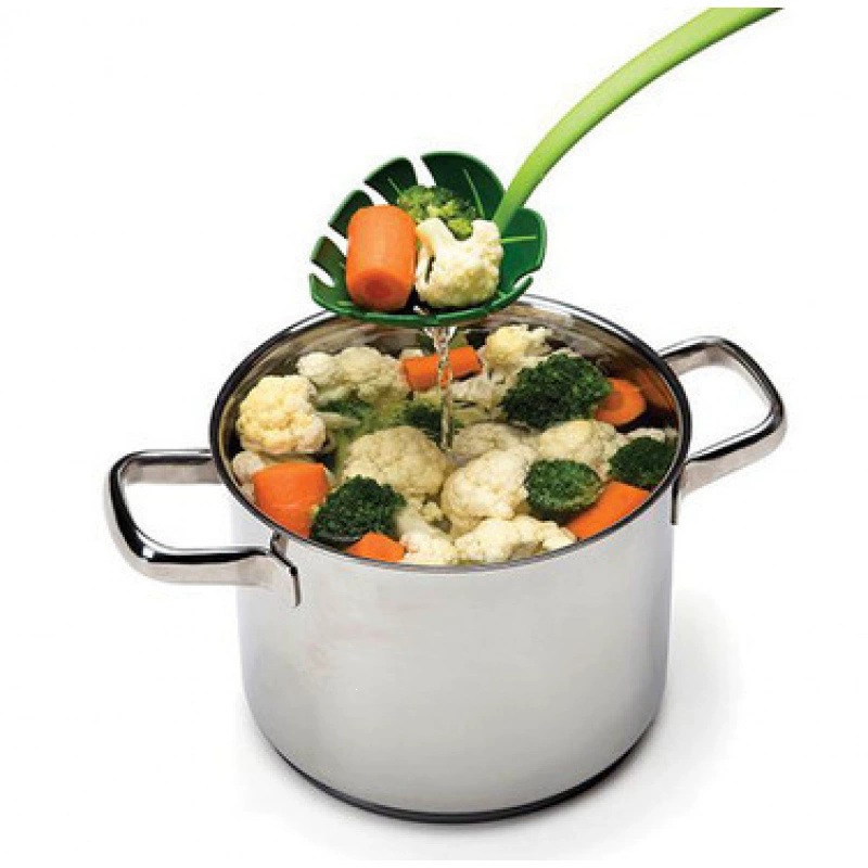 1PC Green Monstera Leaf Slotted Spoon Food Grade Plastic Colander Kitchen Tool for Draining Noodles Pasta Vegetables
