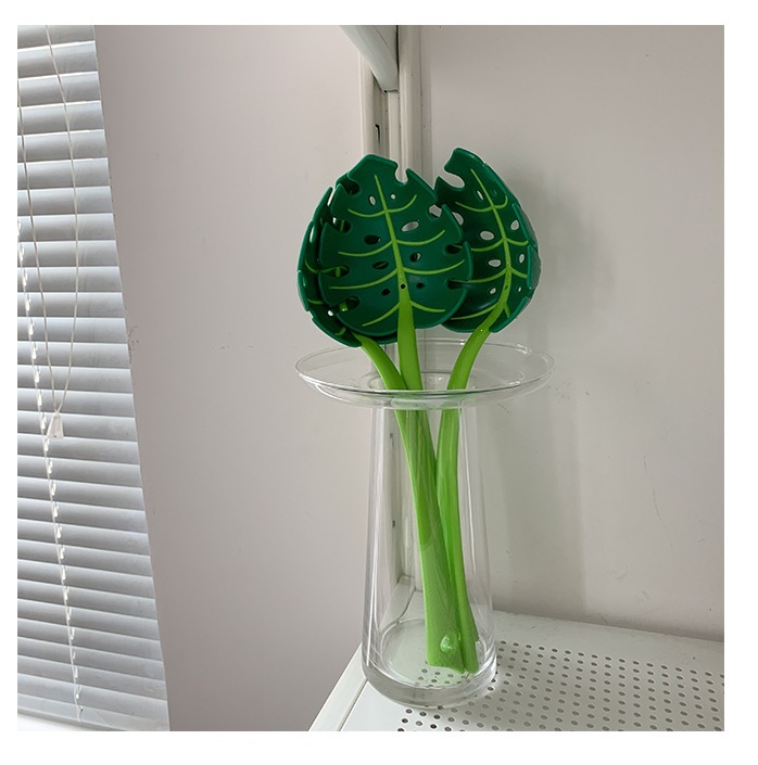 1PC Green Monstera Leaf Slotted Spoon Food Grade Plastic Colander Kitchen Tool for Draining Noodles Pasta Vegetables