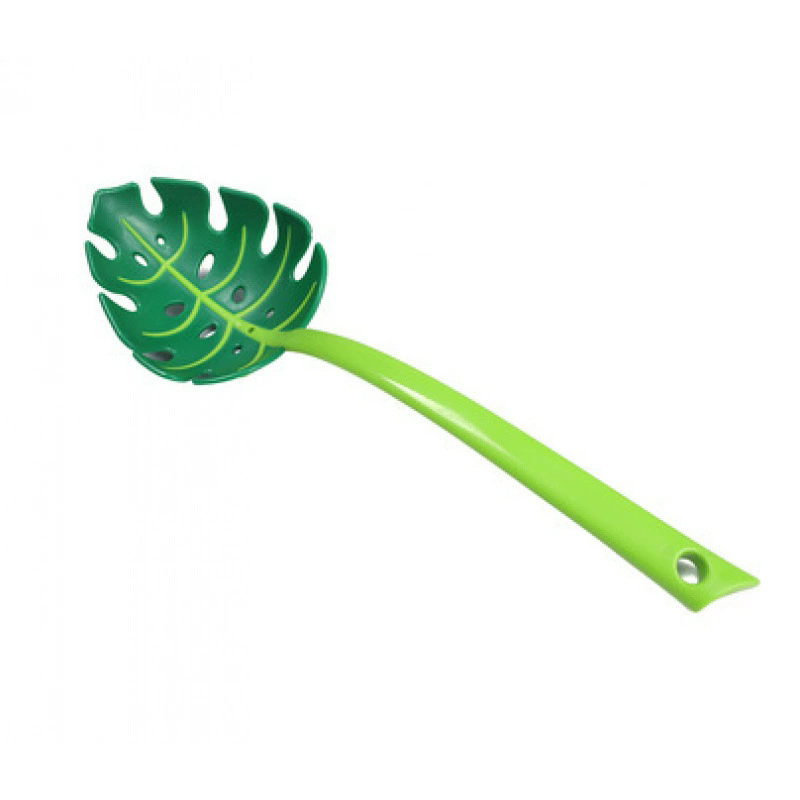 1PC Green Monstera Leaf Slotted Spoon Food Grade Plastic Colander Kitchen Tool for Draining Noodles Pasta Vegetables