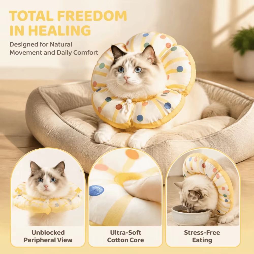 Soft Cat Protective Collar Breathable Adjustable Cat Elizabeth Collar Comfortable Polka Dot Neck Protective Circle