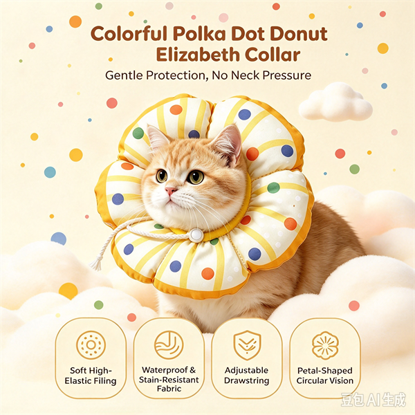 Soft Cat Protective Collar Breathable Adjustable Cat Elizabeth Collar Comfortable Polka Dot Neck Protective Circle