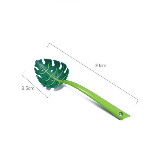 1PC Green Monstera Leaf Slotted Spoon Food Grade Plastic Colander Kitchen Tool for Draining Noodles Pasta Vegetables