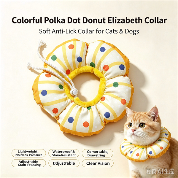 Soft Cat Protective Collar Breathable Adjustable Cat Elizabeth Collar Comfortable Polka Dot Neck Protective Circle