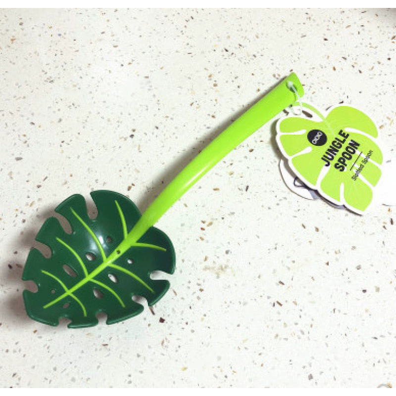 1PC Green Monstera Leaf Slotted Spoon Food Grade Plastic Colander Kitchen Tool for Draining Noodles Pasta Vegetables