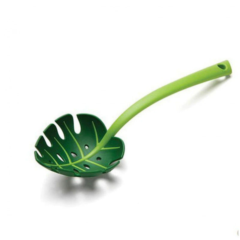 1PC Green Monstera Leaf Slotted Spoon Food Grade Plastic Colander Kitchen Tool for Draining Noodles Pasta Vegetables