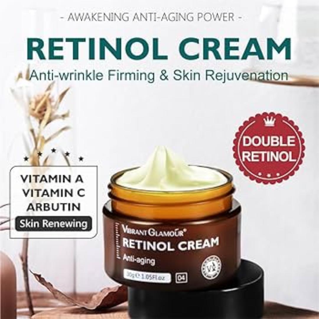 Vibrant Glamour Retinol Cream Moisturizing Smoothing Face Cream Wrinkles Reduce Retinol Anti-Aging Moisturizer with Hyaluronic Acid Fade LInes