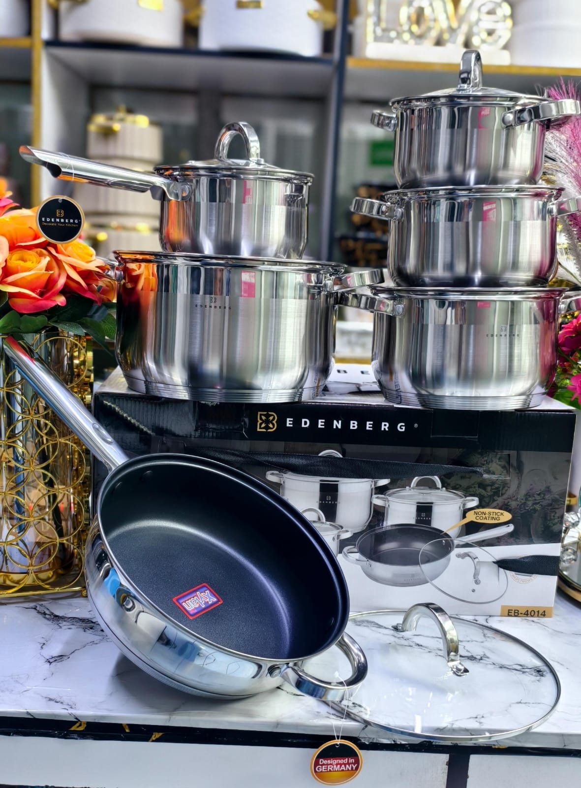 12PCS EDENBERG Stainless Steel Cookware Set 🍳🔥 | Sufuria Set with Glass Lids | Multi-Size Cooking Pots for Home & Kitchen