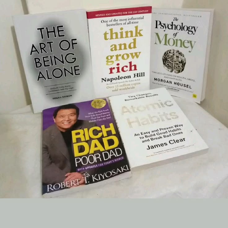 1. The Art of Being Alone by Renuka Gavrani 2. Think and Grow Rich by Napoleon Hill 3. Psychology of Money by Morgan Housel 4. Rich Dad Poor Dad by Robert Kiyosaki 5. Atomic Habits by James Clear
