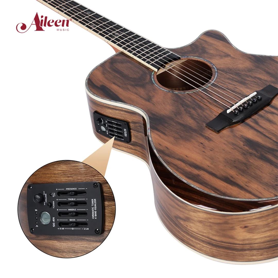 semi  Acoustic Electric Guitar Cutaway – Built-in Pickup, 4-Band Equalizer, Digital Tuner, Steel Strings, Natural Wood
