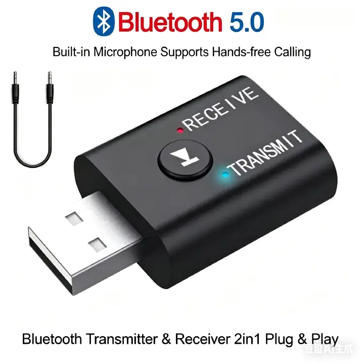 2 In1 USB Wireless Bluetooth Adapter 5.0 Transmitter Bluetooth for Computer TV Laptop Speaker Headset Adapter Bluetooth Receiver USB Music Dongle Adapter For Car Speaker PC