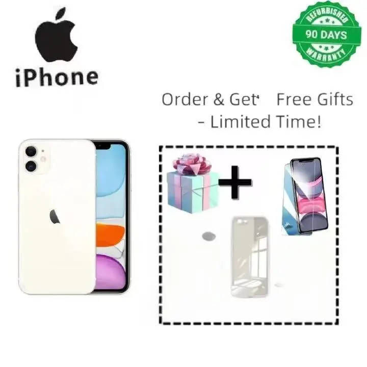 Refurbished Apple iPhone 11 Smartphone, 4GB RAM + 64GB/128GB/256GB Storage, Face ID, Dual SIM, 2G/3G/4G/LTE Compatible, 12MP + 8MP Rear Cameras with Facial Recognition Unlock