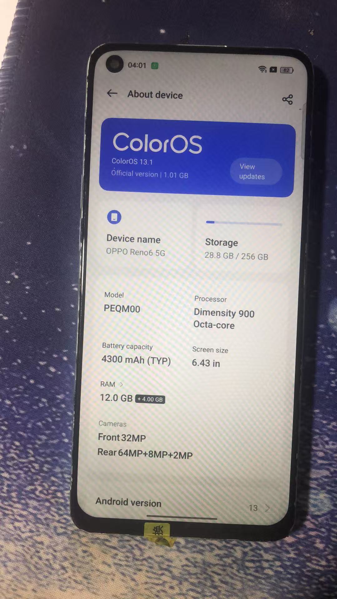 Refurbished Phone OPPO Reno6 5g Network 6.43 inches 64MP+32MP 4300mAh Dual SIM Smartphone （12 + 4GB  RAM ）128G/256G Facial Recognition Unlock